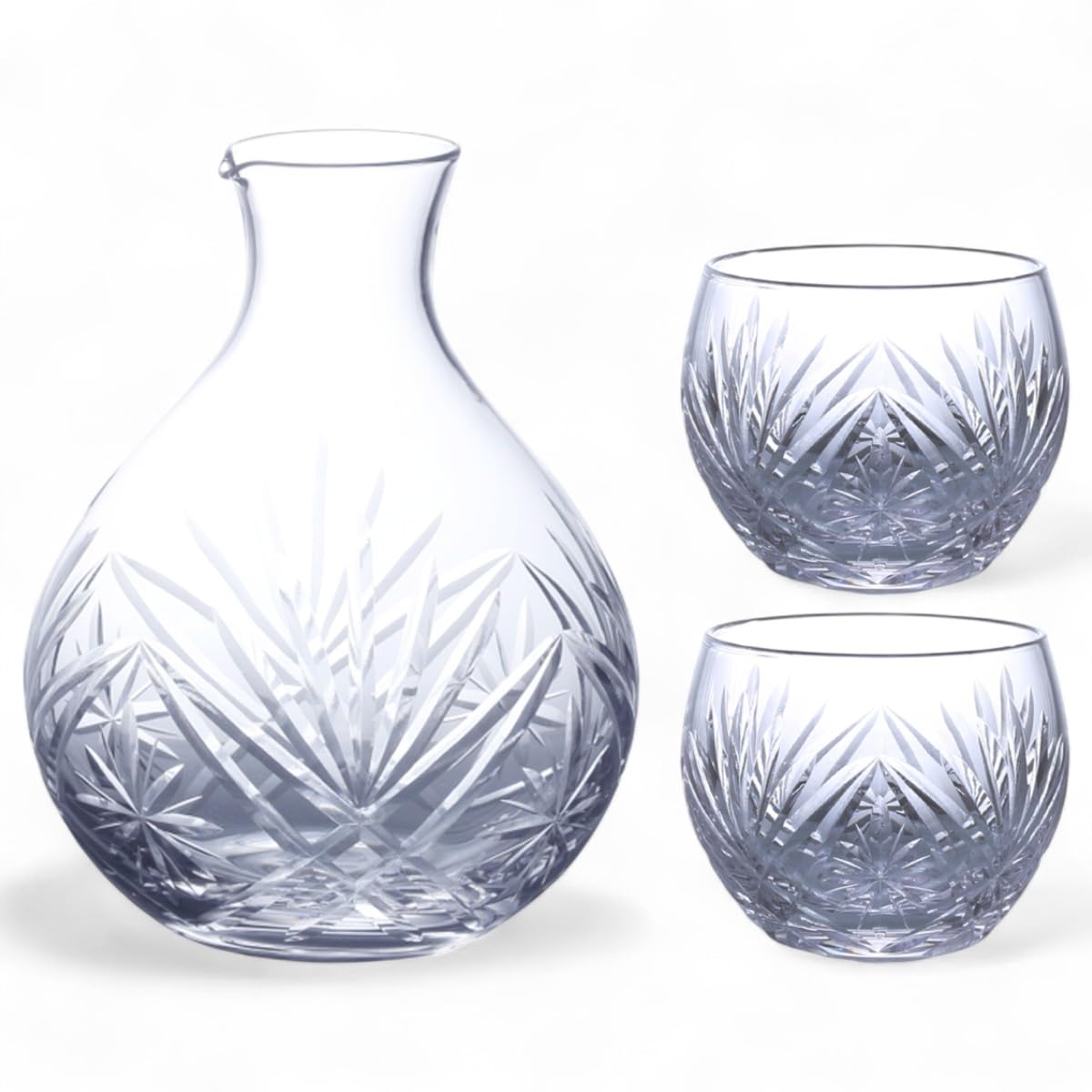 Mizukage Kiriko Glass Cup Sake Set Sake 2 Sake Basic Current Model J-kitchens (1 Bottle, Cups)