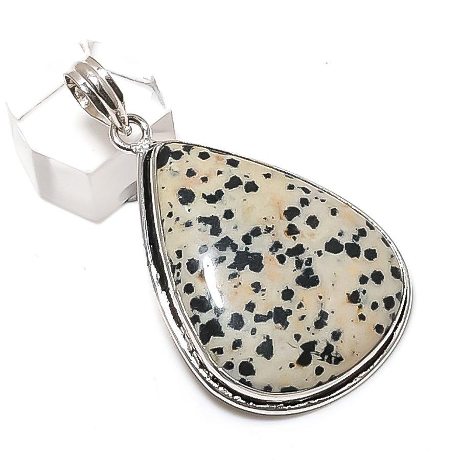 Dalmation Jasper Gemstone Handmade 925 Sterling Silver Pendant 2.21" p0P79