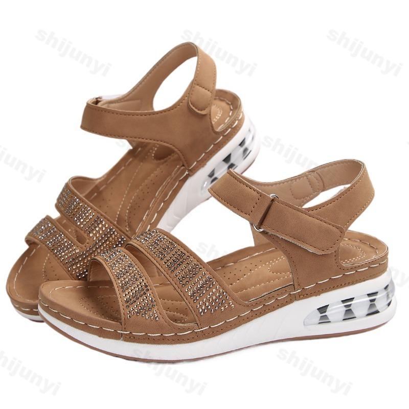 Fashion Peep Toe Women's Sandals Summer Wedge New Retro Rhinestone Paltform Casual Sandals Women Outdoor Beach Shoes Ladies Sandalias