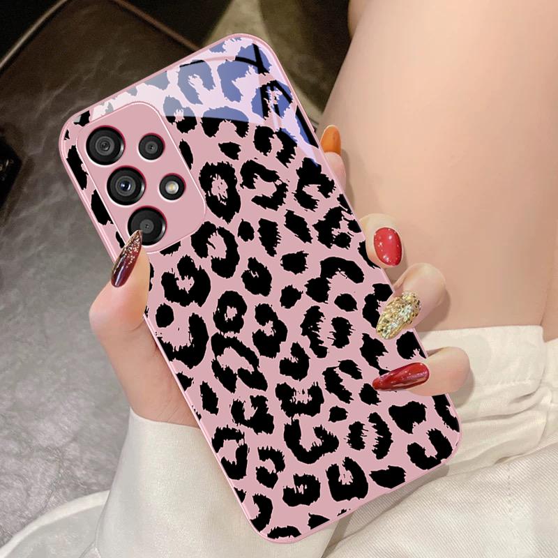 Tempered Glass Phone Case For Samsung Galaxy S10 4G S20 11E 30 S21 21Fe 22 Pro S23 Ultra 5G S8 S9 Black Leopard Print Green