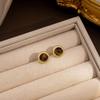 Silver Needle Tiger Eye & Rhinestone Round Geometric Earrings - Japanese & Korean Retro Style for Autumn/Winter