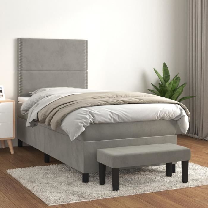 3137749 vidaXL Lit à sommier tapissier et matelas Gris clair 80x200 cm Velours