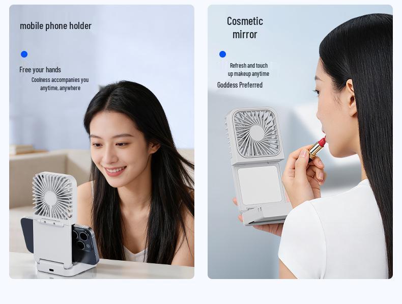 Portable Dual-Use Mini Folding Fan: USB Rechargeable, Handheld, Desktop, Neck Hanging, Travel & Office