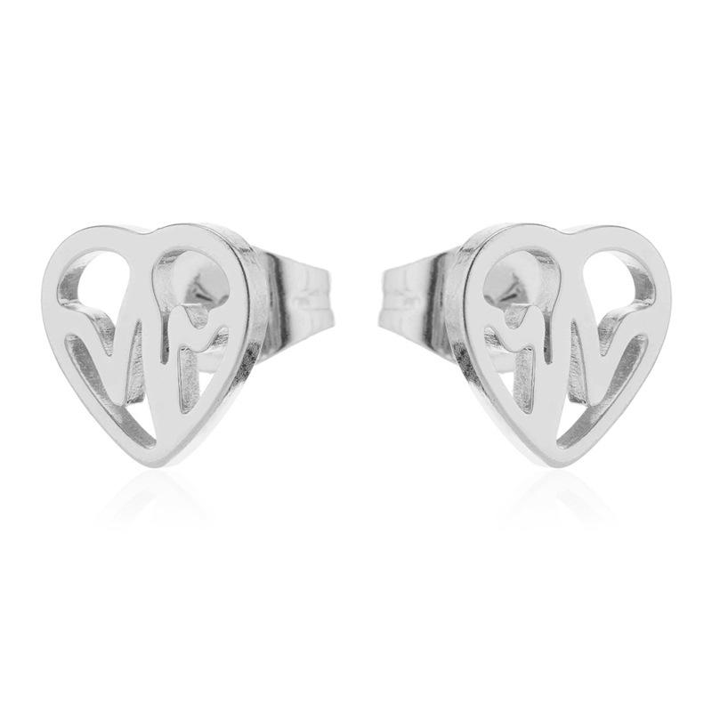 Korean Black Star & Moon Heartbeat Gesture Stainless Steel Earrings