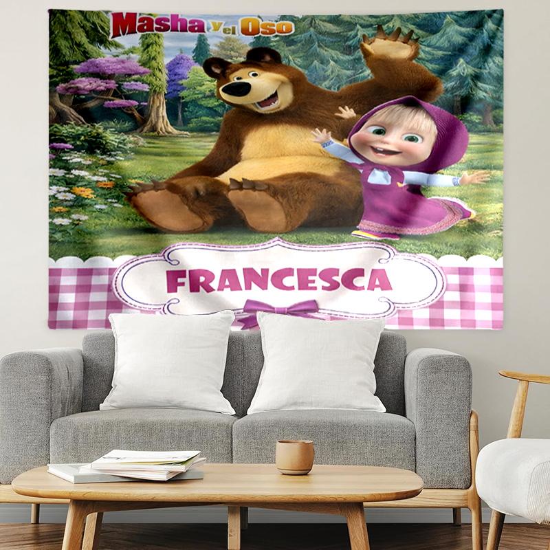 Masha and The Bear Print Tapestry, Lightweight Wall Hanging, for Bedroom, Dorm, Living Room, Home Art Decor - Birthday Christmas Gift for Friends