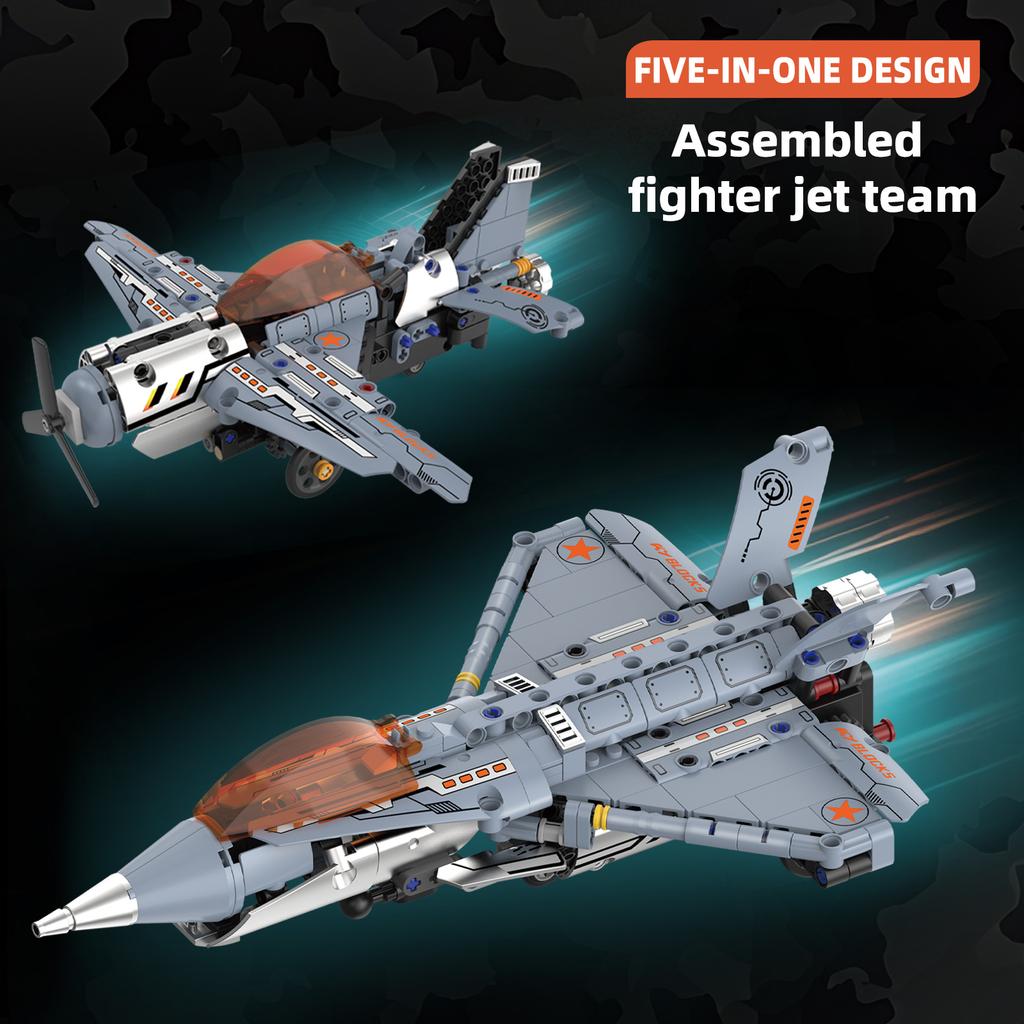 Moc 334Pcs 5 In 1 Creative Electric Rc Fighter Model Assembly Diy Building Blocks Children'S Puzzle Toys Birthday Gift