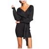 Women's Fashion Knitted Long Sleeve V-Neck Sexy Hip Wrap Warm Sweater Dress