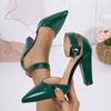 XJY-555 Patent Leather Pointed High Heels - Women's Elegant Chunky Heel Flats, Closed-Toe, Single Strap for Summer 2025.