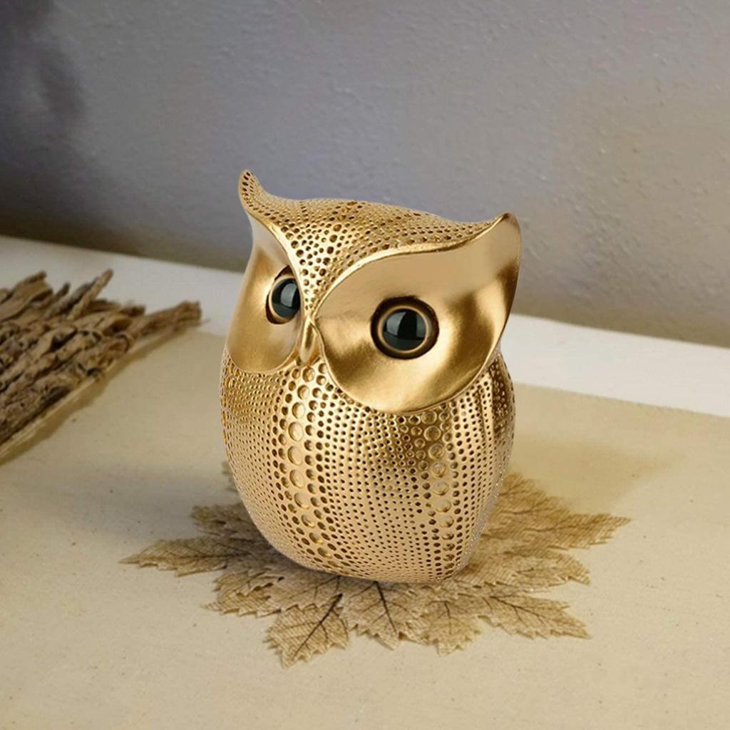 Moderne stilig Lucky Owl Resin kunstfigur (gylden), 1 stk