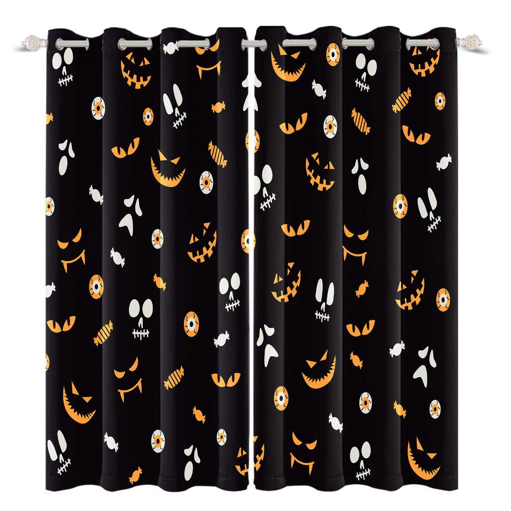 2pcs/set Horror Halloween Window Curtain Bat Spider Pumpkin Ghost Haunted House Home Decor Blackout Polyester Fabric Curtains