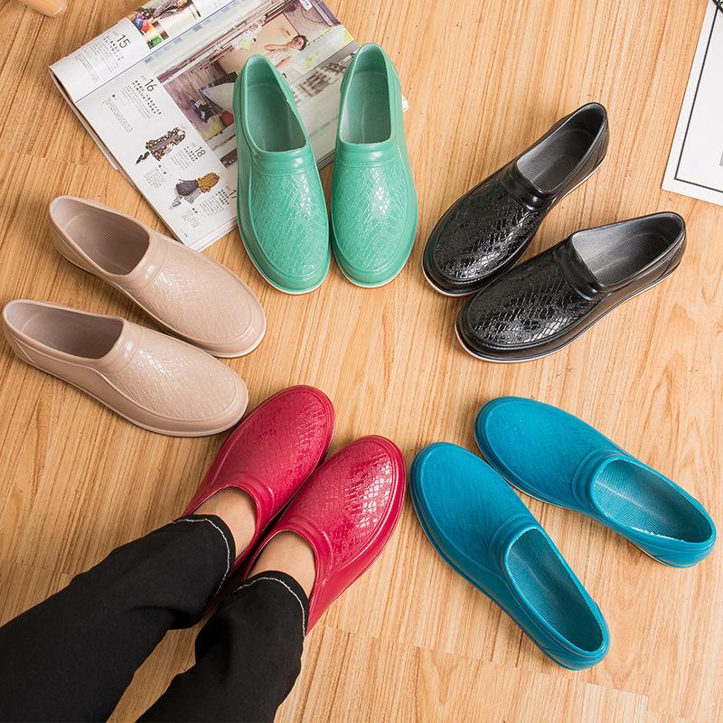 Mode Unisex Wasserschuhe,Haushalt Küche Tragen Damen Regenstiefel,Rutschfeste TPR Sohle Flache Galoschen,Rindermuskelboden,Farben,Tropfen