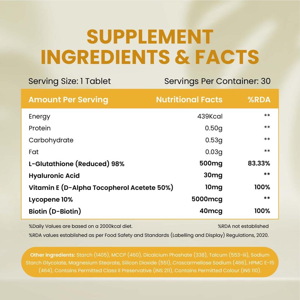 Vlado’s Himalayan Organics Japanese L Glutathione Tablets Reduced (98%) with Hyaluronic Acid Vitamin E + Biotin | Glutathione Supplement - Highes