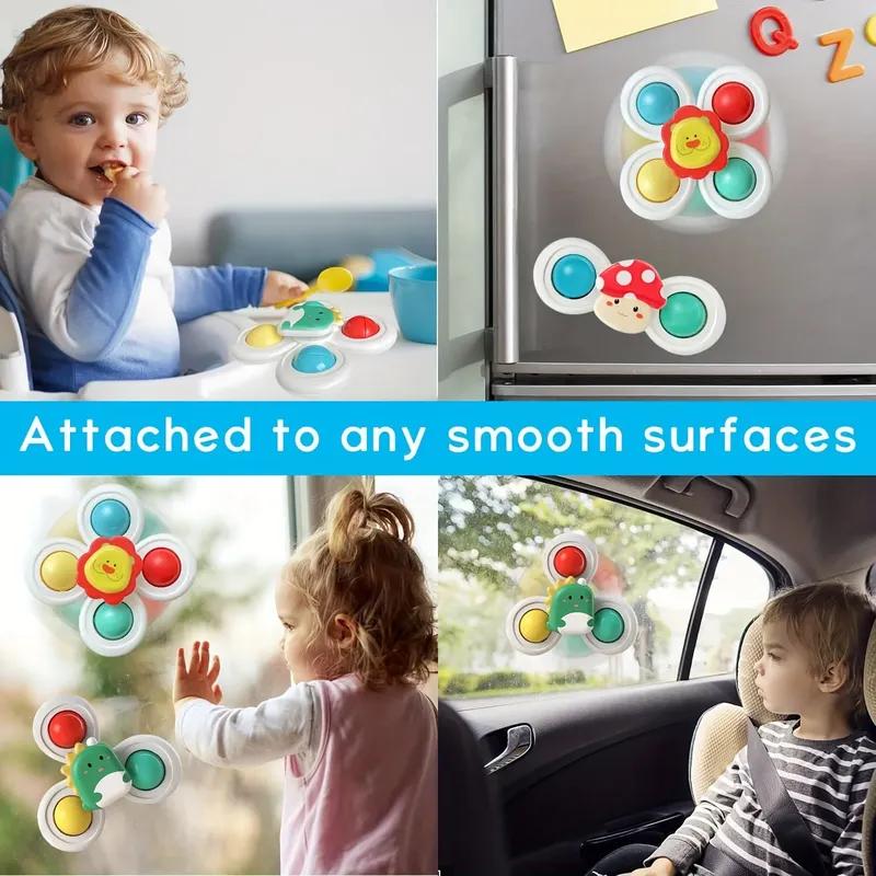 3PCS Suction Cup Rotating Toy for Baby Hand-eye Coordination Educational Training, Bath & Travel toy, Birthday Christmas Gift