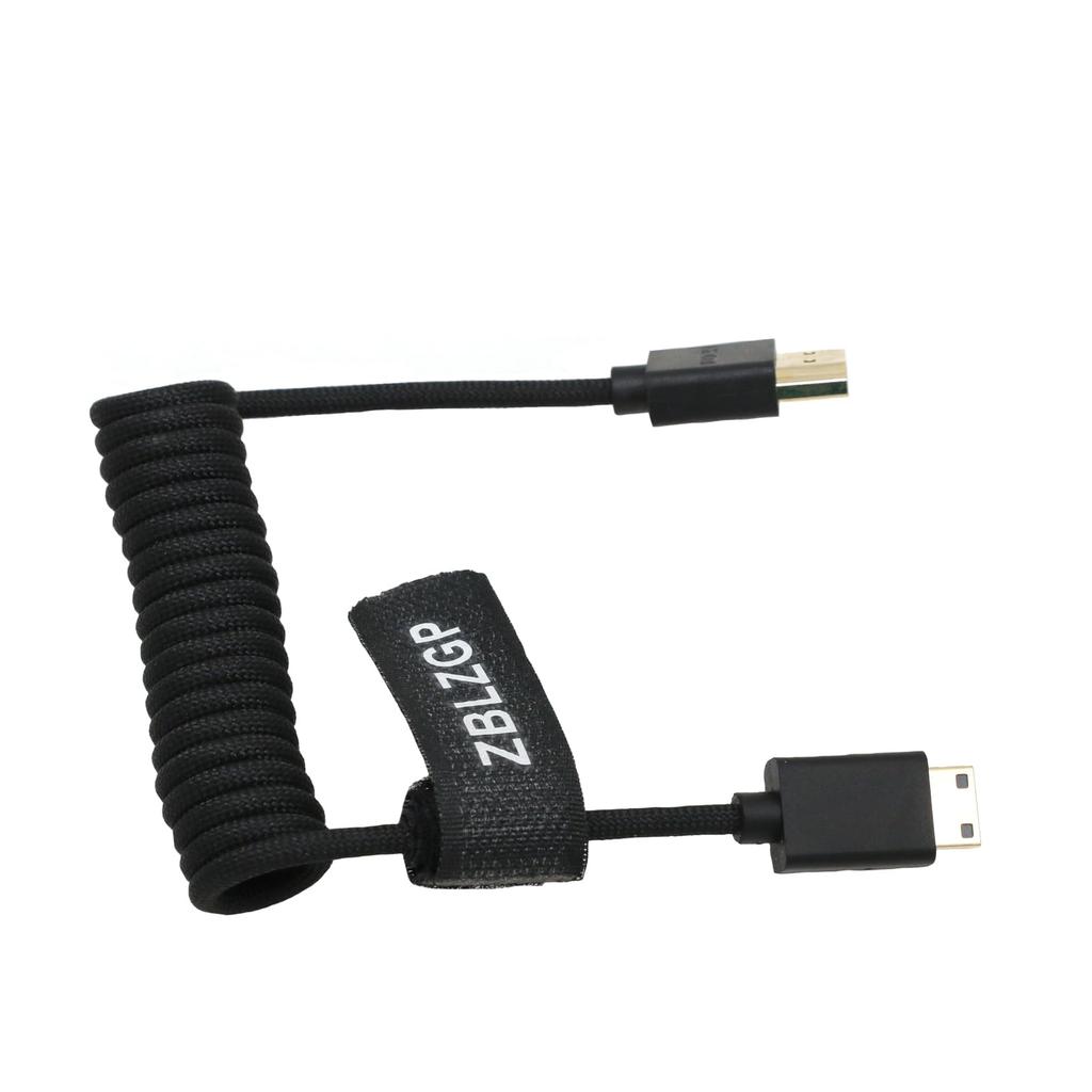 ZBLZGP 8K HDMI Type HDMI Braided Compatible with Canon and Blackmagic Pocket Cinema Cameras HDMI To Black Cable, A, 2.1, Coiled, Right/Left Angle,
