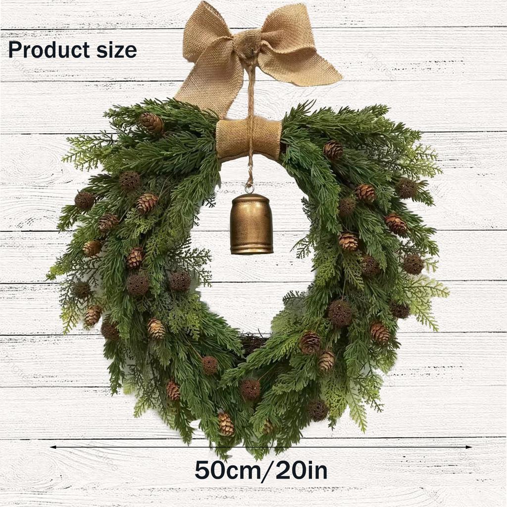 Artificial Christmas Bell Wreath For Front Door Linen Bow Wreath Bohemian Pine Garland Door Hanging Window Christmas Decoration