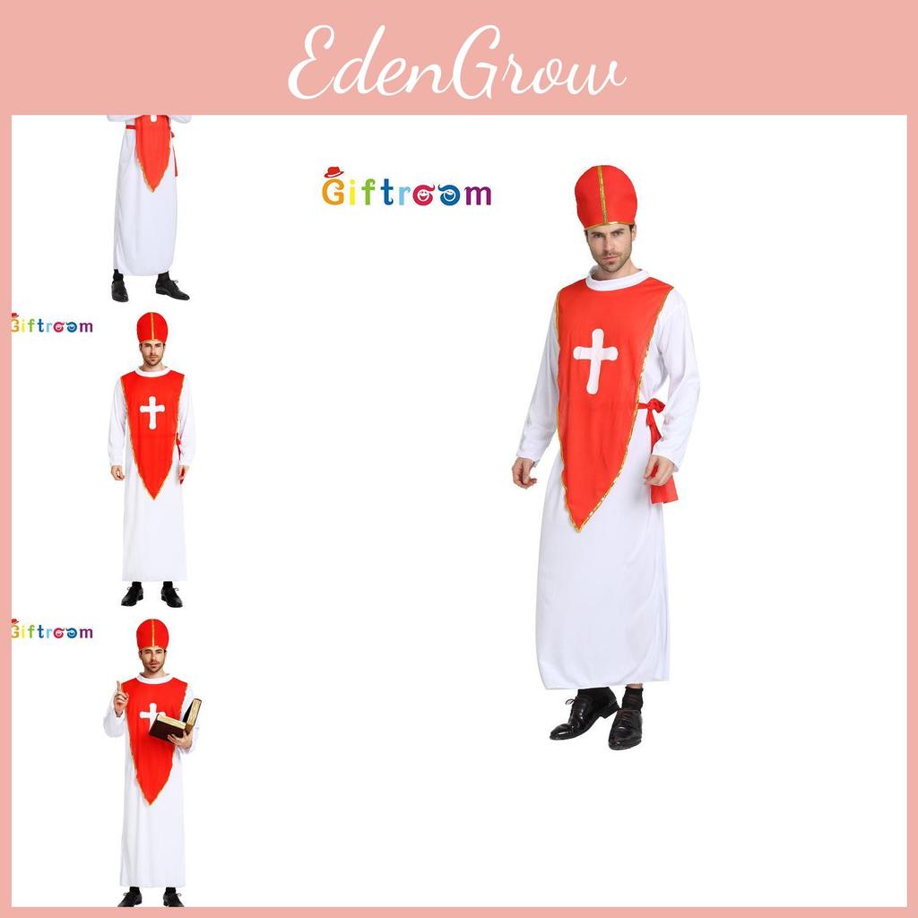 Halloweenský párty kostým pro muže s děsivým designem kněze s červeným křížem
