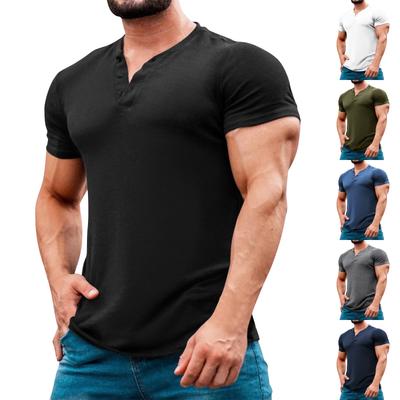 Men Henley Neck Short Sleeve T Shirt Classic Fit Soft Cotton Casual Basic Top for Everyday Wear
