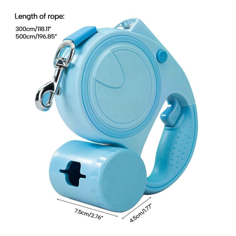 Retractable Dogs Walking Leash with Led Light, Poop Bag Holder Strong Tape One Button Locks & Release for Small Dogs  5M Red