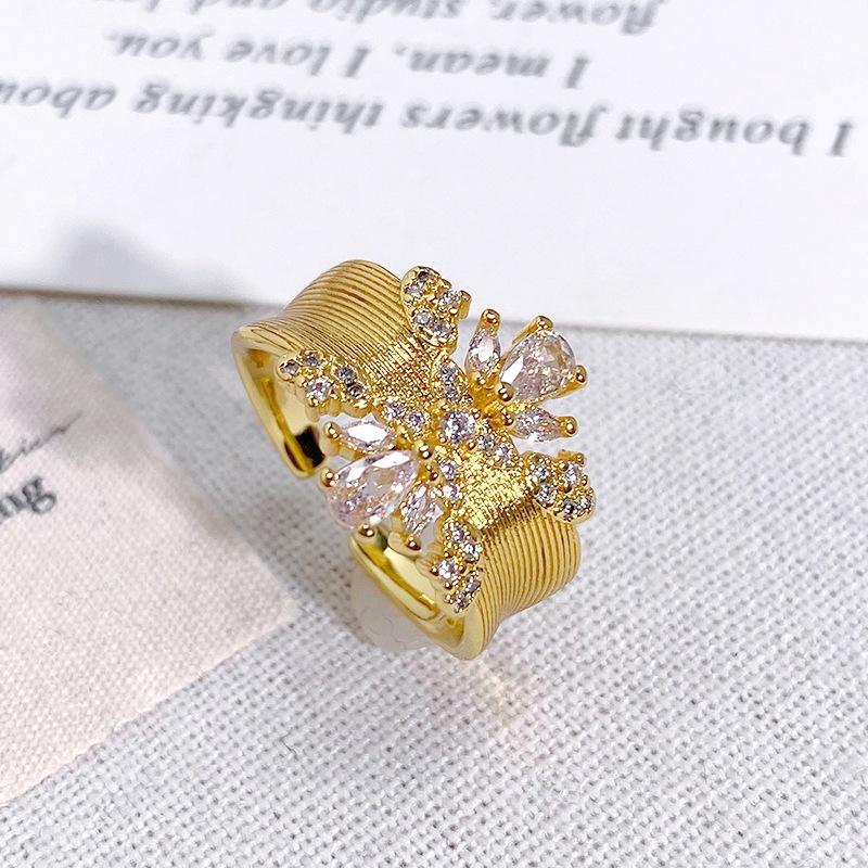 Medieval Vintage Premium Flash Diamond Retro Brushed Wide Version Open Ring Niche Light Luxury Stacked Ring Woman