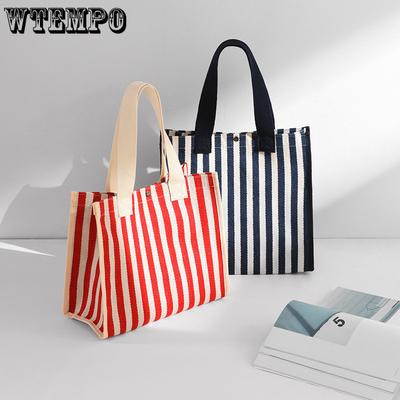 Ladies Handbag Casual Striped Handbag Large Capacity Canvas Bag Lightweight Shoulder Bag