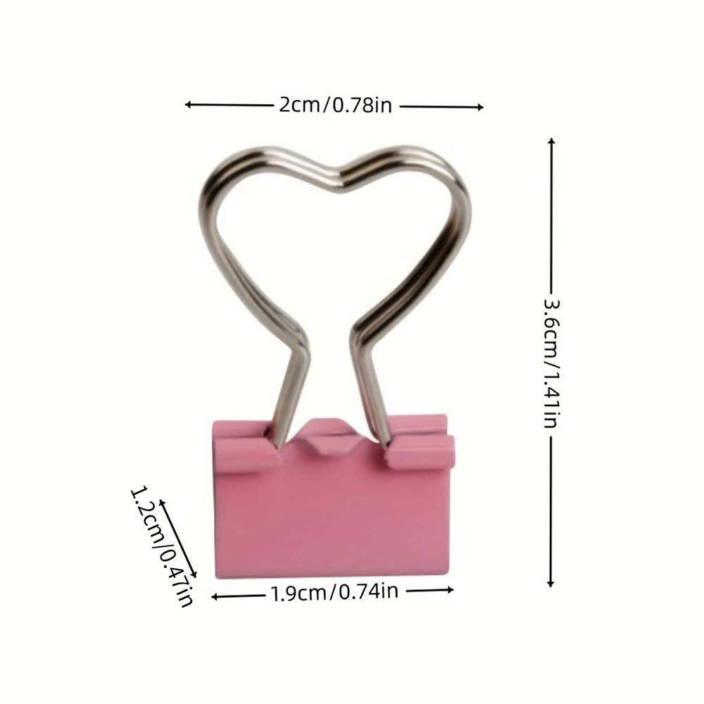 3Pcs Heart Pink Binder Clip Heart Shape Handle Metal Paper Clips for Office School Home Supplies