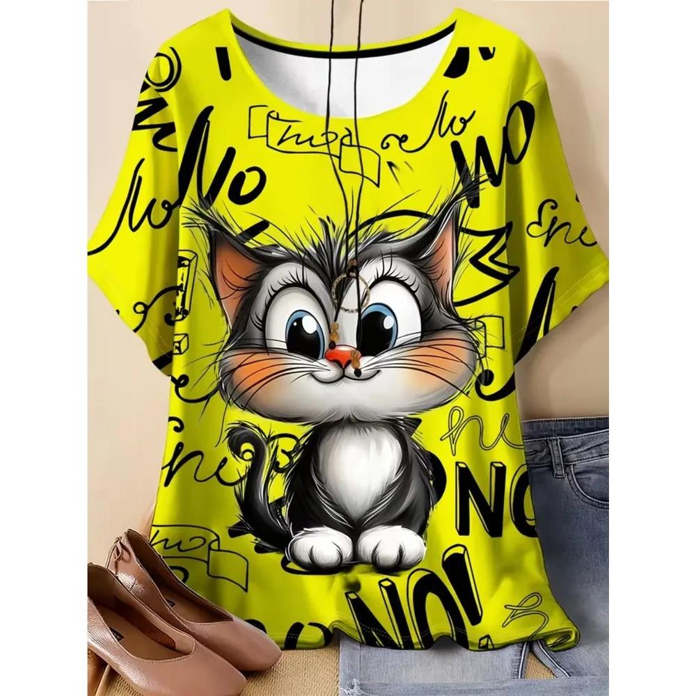 Animals Fun 3D Printed Short Sleeved T-shirt Fashionable Comfortable Soft Breathable Large Loose Summer Womens T-shirt