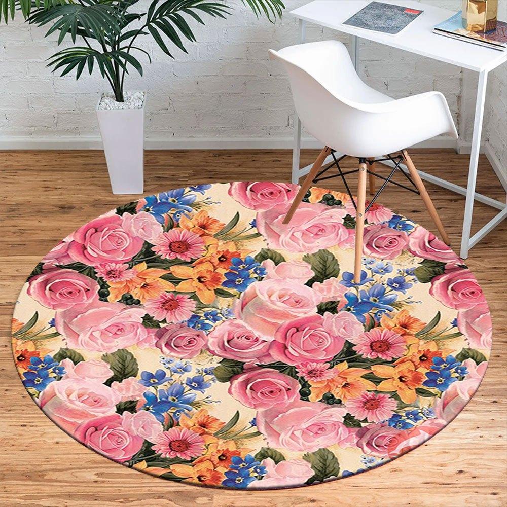 Floral Delight: Vibrant Rose Bouquet TableclothRound Non-Slip Chair Mat Chair Carpet for Office Rugs for Office Decor Gift For Valentine's Day Mother'