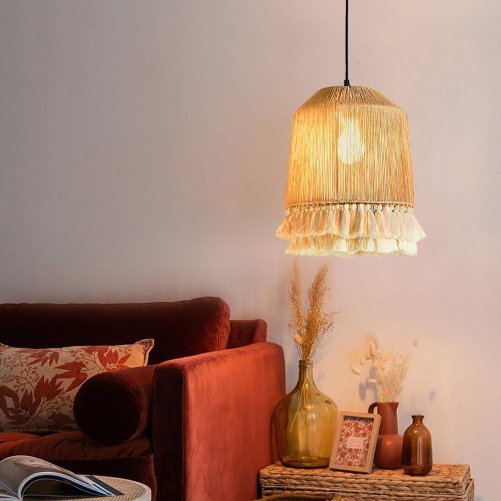 JOYINLED Hand Woven Hemp Rope Chandelier 30/40/50/60cm Large Drum Pendant Light with Tassel Boho Farmhouse Lighting E27 Lamp