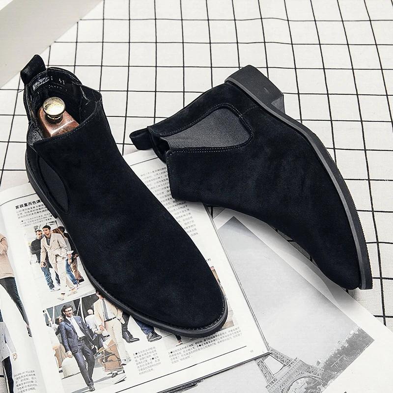 Chelsea Boots Men Blue Faux Suede Classic Fashion Business Casual Men Short Boots Ankle Zapatos De Seguridad Hombre