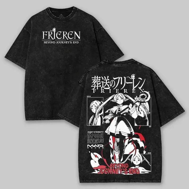 Frieren T-shirt For Men‘s Clothing Manga Vintage Washed Oversized T Shirrt Tees Tops
