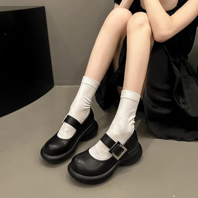 2024 Autumn New Women's Shoes Fashion Platform Block Heel Casual Shoes Walking Dancing Sneakers Luxury Leather Mary Jane Shoes