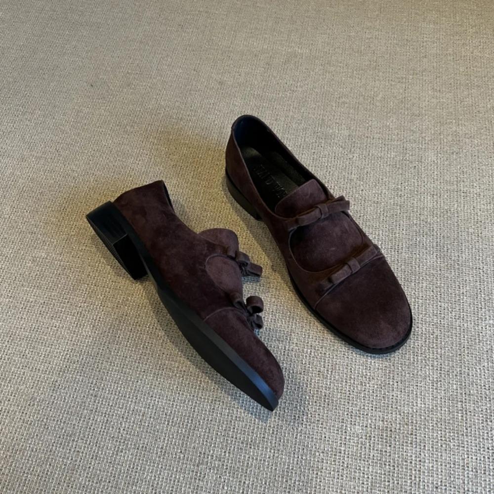 Damenschuhe Schmetterlingsschleife Flache Mündung Kleine Lederschuhe Damen Frühling Flachsohlige Slipper Britische Retro Einzelne Schuhe