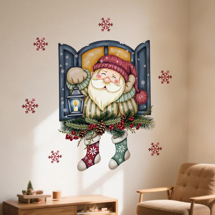Cartoon Santa Claus Wall Sticker Removable PVC Party Decoration Suitable for Nursery Room Baby Bedroom Home Decoration