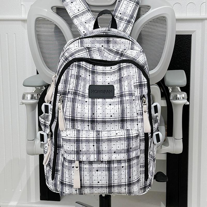 Schoolbag Vintage Plaid Junior High School School Bag Women's Fashion Large Capacity Computer Travel Backpack High School Student Backpack Tide