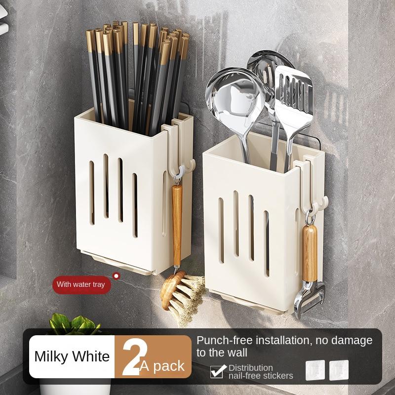 Punch-Free Basket Chopsticks Holder Kitchen Rack Wall-Mounted Household Spoon Chopsticks Cage Chopsticks Storage Box Drain Hanger