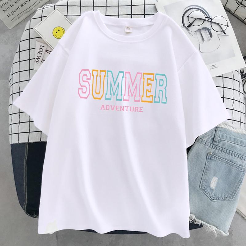 Summer Adventure Letter Graphic Women T Shirts Breathable Summer T-Shirt Street Soft Tees Clothing O-Neck Cotton Short Sleeve