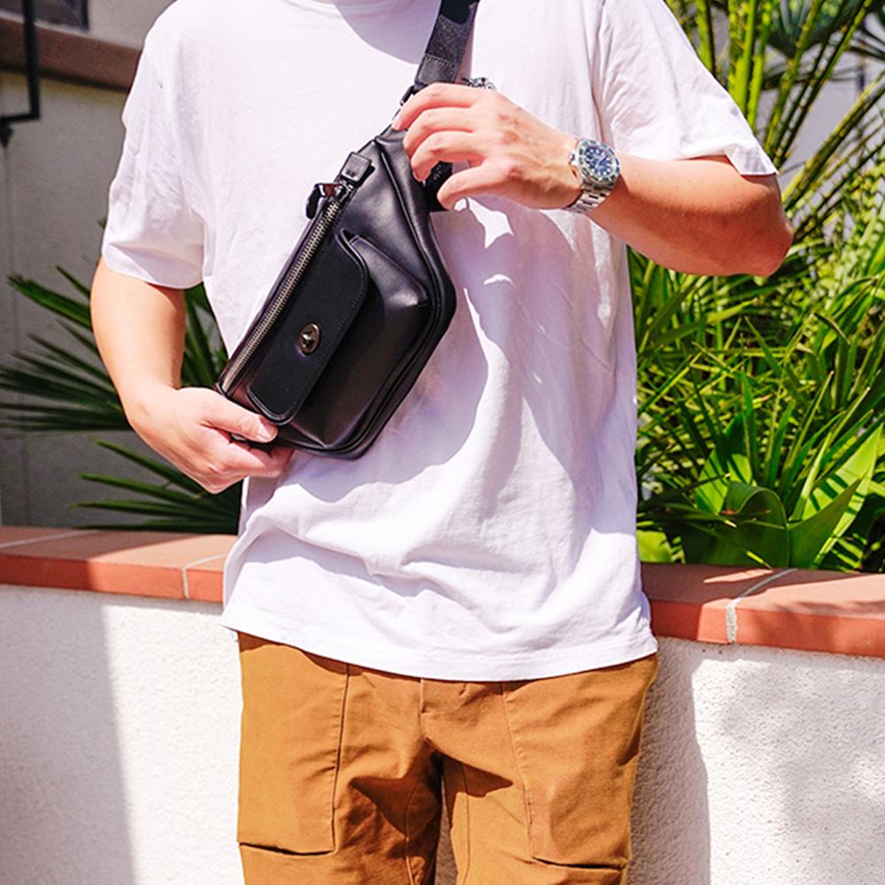 New COACH Cow Leather Crossbody Fanny Pack Tubas Men's Black C1277-QBBK