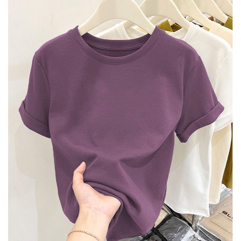 Women's Crimson Brushed Short-Sleeve Round Neck T-Shirt, Thicker Style For All Seasons