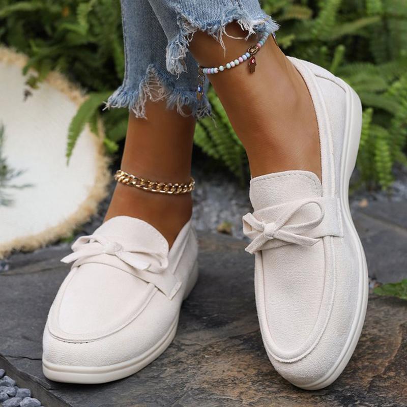 Fashion Solid Color Faux Suede Flat Shoes Women Spring Autumn Plus Size Bowknot Flats Woman Round Toe Non Slip Casual Shoes Female