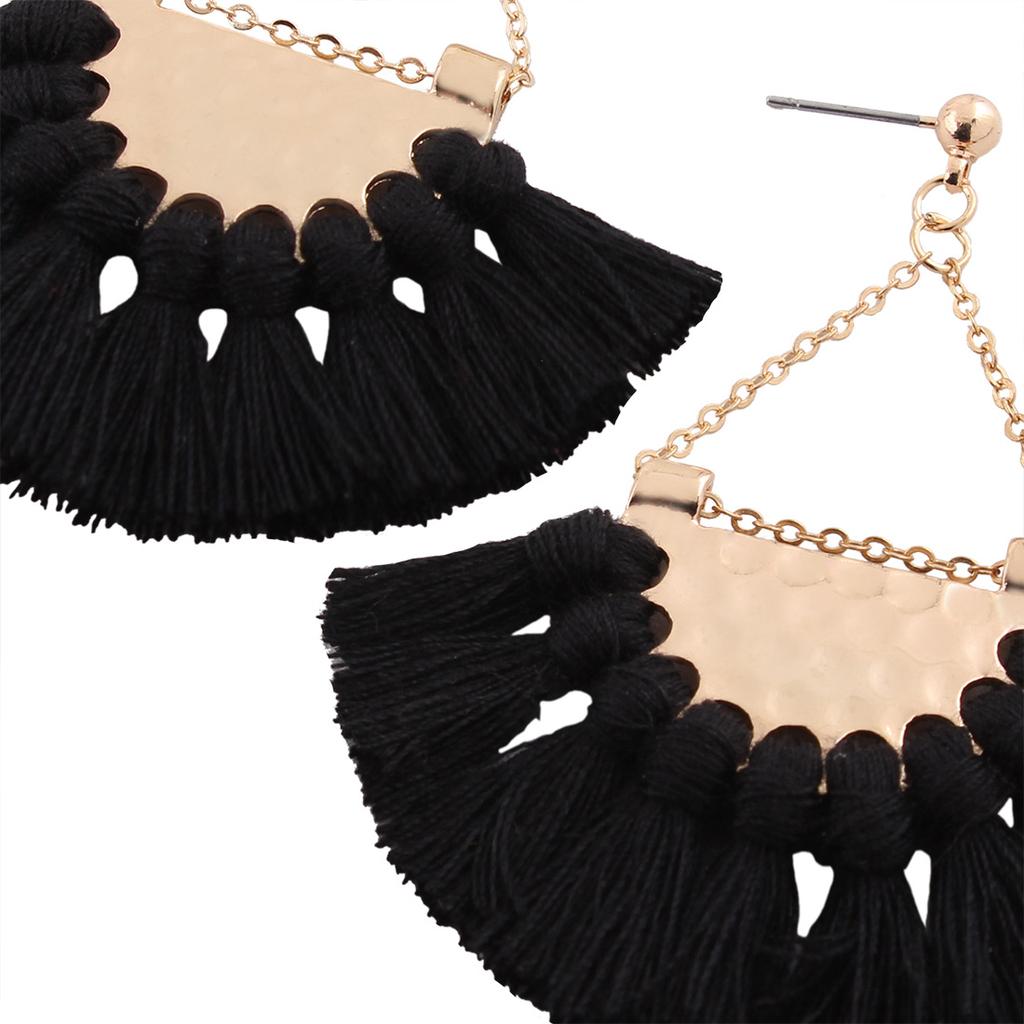Gprince European Fashion Fan-shaped Gothic Tassel Earrings Ear Drops Women Jewelry Black