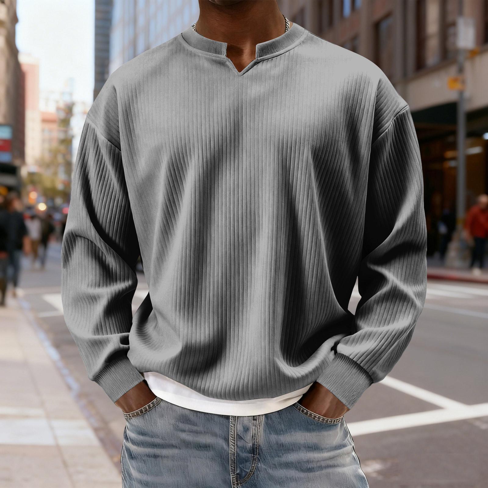 

Stylish V-notch Neck Ribbed Textured Long-sleeved T-shirt XXL