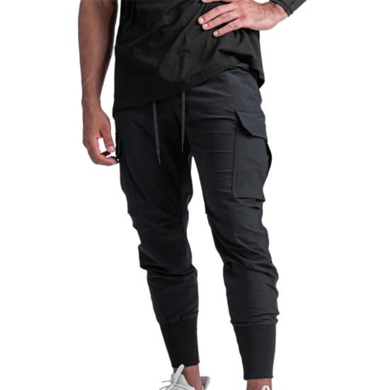 

Мужские брюки однотонные с эластичной талией на кулиске, с манжетами на щиколотках, осенние спортивные штаны для повседневной носки XL чёрный