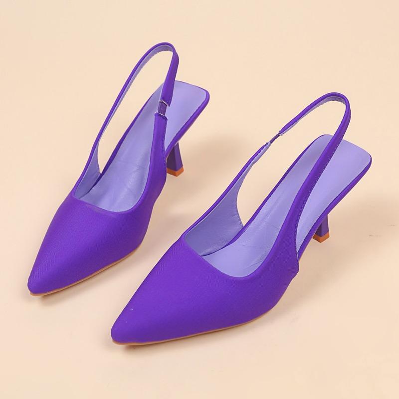 

High-heeled sandals bag head back empty rear strap new shallow pointed single shoes European and American stiletto high heels 43 фиолетовый