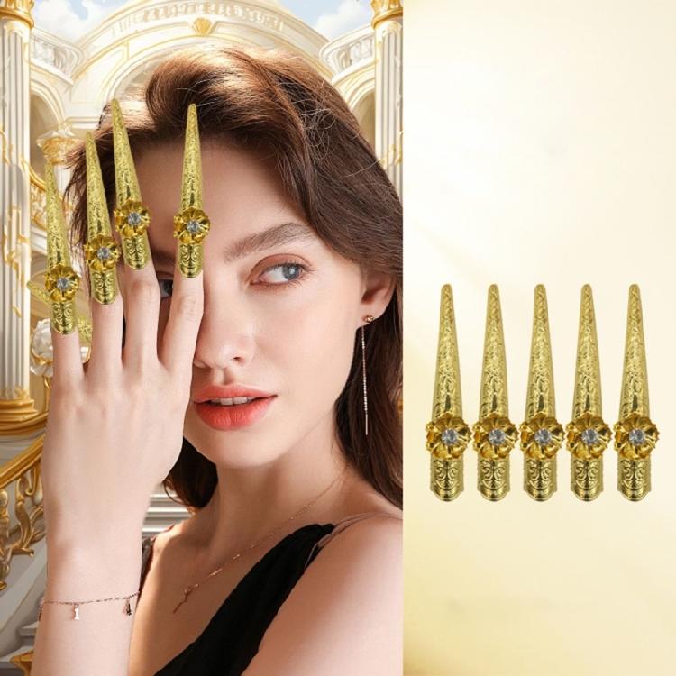 10 Pieces Gold Finger Rings with Intricate Designs for Nail Art and Personalize Styling for Festivals and Everyday Use