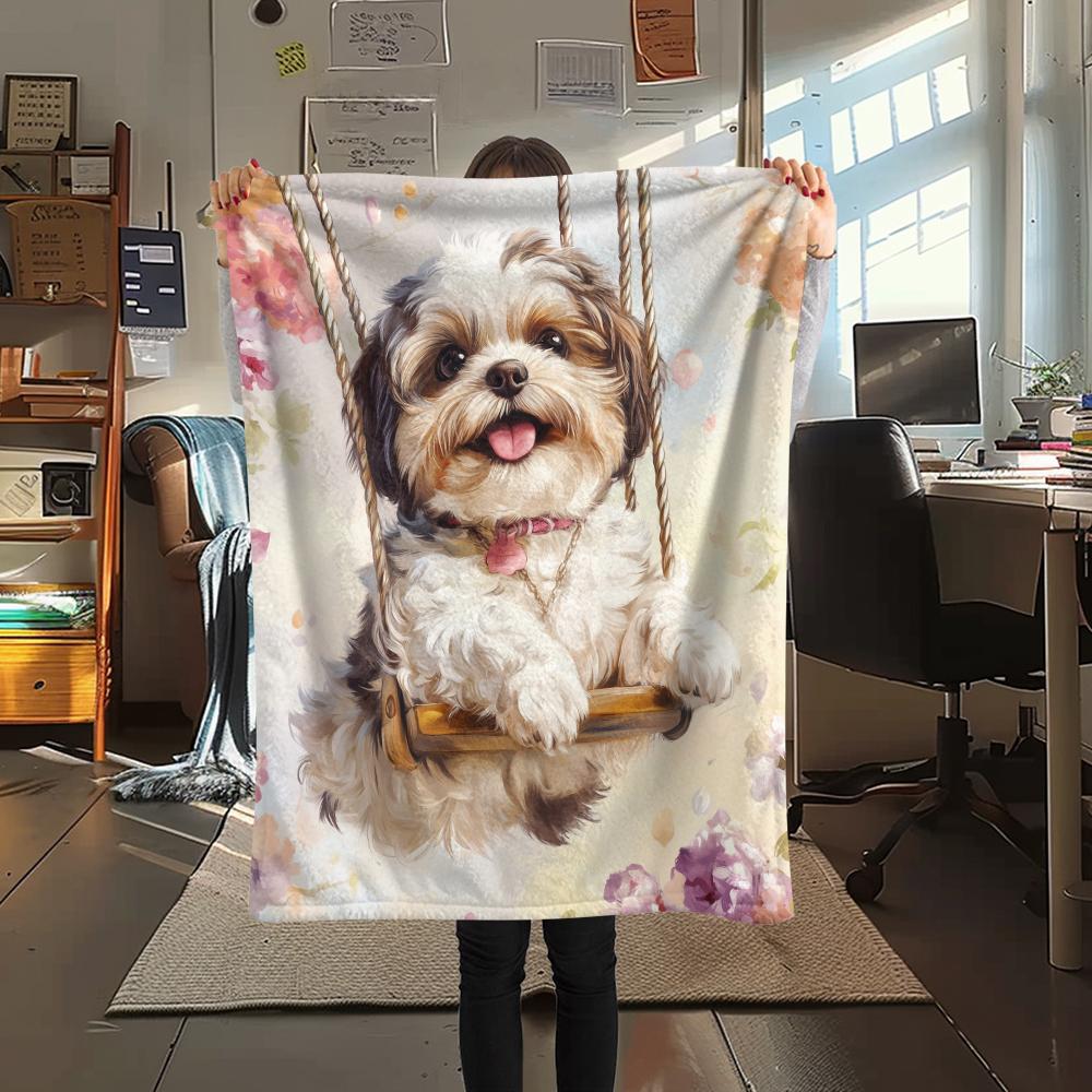 Cute Shih Tzu pattern Flannel Blanket, High quality Comfortable for All Seasons, Home Decor, Warmth and Comfort, Perfect for Gifts.