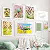Sakura Train Bicycle Daisy Flowers Spring Landscape Posters Prints Wall Art Canvas Painting Pictures For Living Room Home Decor