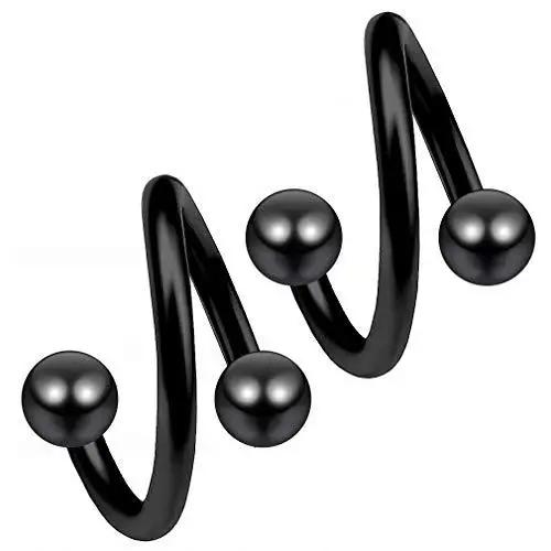 2pc/set Surgical Steel Spiral Twisted Lip Ring Nose Rings 16 Gauge Ear Cartilage Helix Piercing Body Accessories Jewelry Gift