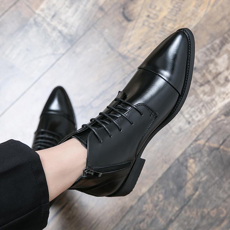 Men's Plus Size Autumn Pointed Toe Leather Ankle Boots - Casual & Formal Zipper High Tops