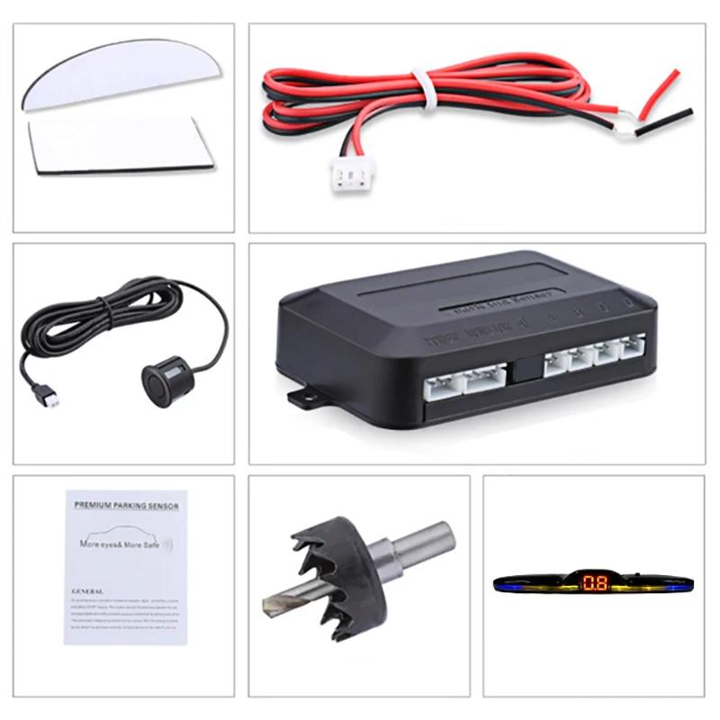 EURS New LED Parking Sensor System Backlight Parktronic Monitor Display Kit Backup Detector Assistant 4 Probes