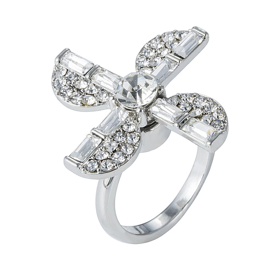 Geometric Alloy Adjustable Ring With Water Crystal Inlay For Women Trendy Accessories белый